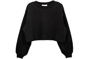 Amazhiyu Women Cropped Sweatshirt Long Sleeves Pullover Fleece Crop Tops