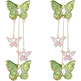 Rhinestone Butterfly Tassel Earrings for Women 3D Animal Drop Dangle Earrings Crystal Long Purple Butterfly Earrings
