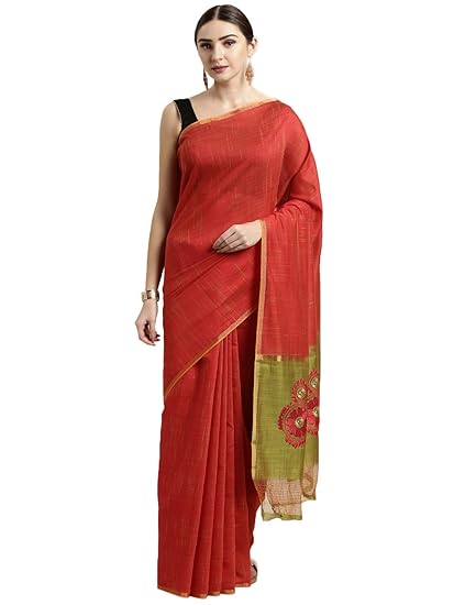 Womens Blended Cotton Saree (CCOPSC13589; Red)