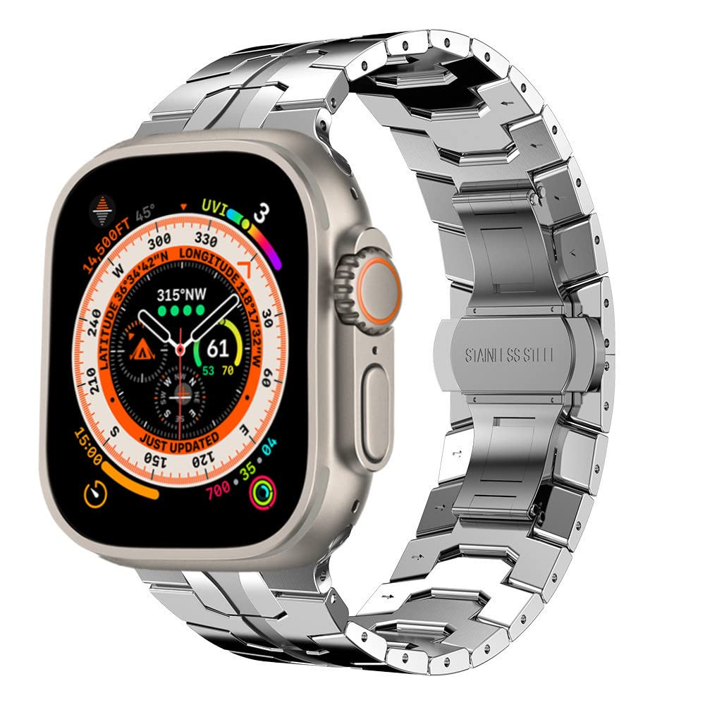Miimall Metal Strap for Apple Watch Series 10 46mm, Ultra 2/Ultra/SE/Series 9 8 7 6 5 4 3 2 1, Stainless Steel Adjustable Wristband iWatch Strap Bracelet for Apple Watch 49mm 45mm 44mm 42mm-Silver