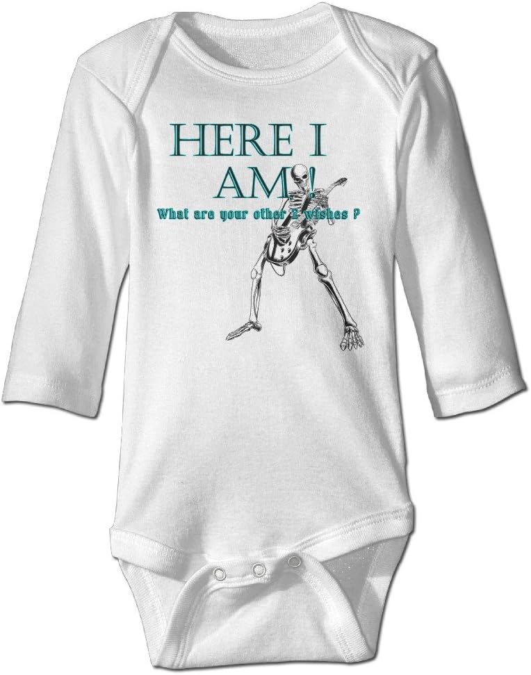 Here I Am What Are Your Other Two Wishes Mr.Skull Play The Guitar Funny Onesies Baby Kids Baby Outfits Long Sleeve Screen-Print Baby Onesie Variety Bodysuit