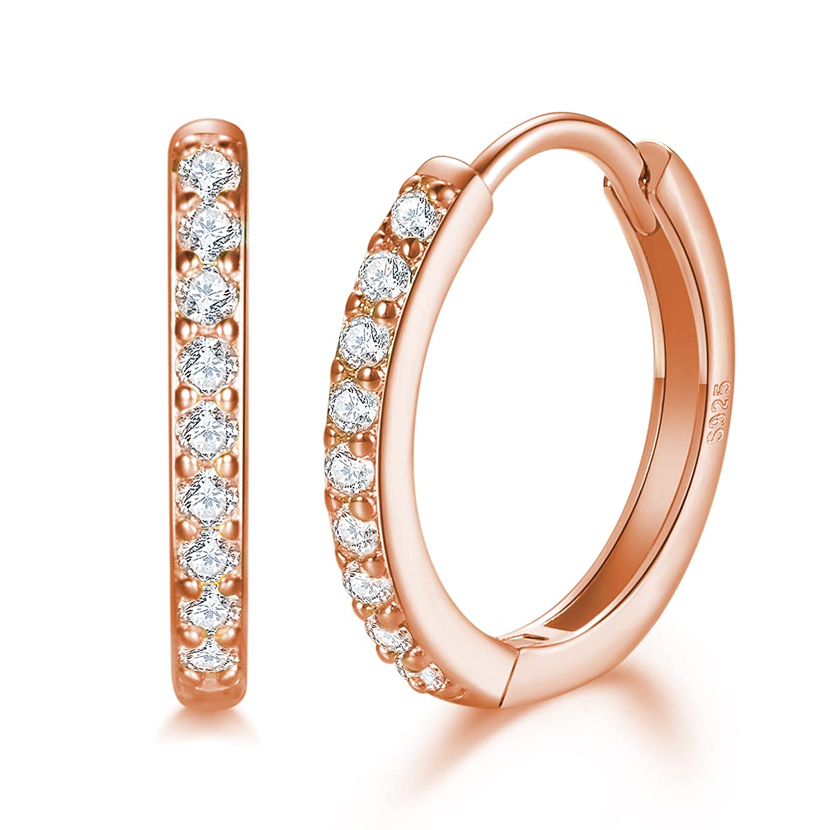 925 Sterling Silver Hoop Earrings,12mm Hypoallergenic Huggie Small Hoop Earrings with AAA+ Cubic Zirconia for Women Girls (Silver/Gold/Rose Gold)
