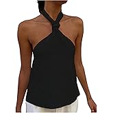 MakeMeChic Women's Halter Tops Criss Cross Backless Cute Going Out Tops Sleeveless Tie Casual Textured Shirt