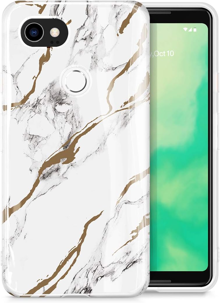 GVIEWIN Marble Google Pixel 2 XL Case, Ultra Slim Thin Glossy Soft TPU Rubber Gel Phone Case Cover Compatible Google Pixel 2 XL 2017 Release (White/Gold)