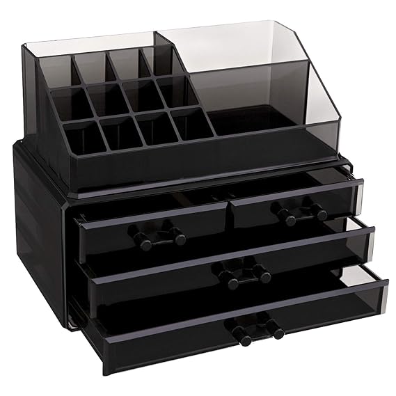 SONGMICS Kosmetikständer Ordnungsständer Kosmetik Organiser aus Acryl mit 4 Schubladen für Aufbewahrung im Bad im Schlafzimme