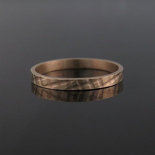 Amazon Com Thin Rose Gold Wedding Band For Men And Women With A Light Square Texture Boho Artisan 14k And 18k Solid Gold Handmade Jewelry Handmade