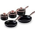 Tower Linear Induction Pots And Pans Sets, Non Stick Cerasure Coating, Black And Rose Gold, 5 Piece, 16/18/20cm Saucepans, 24/28 cm Frying Pans