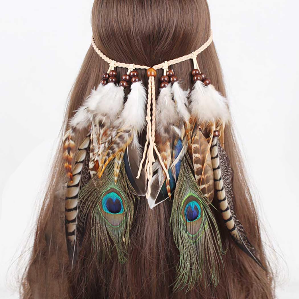 Fashband Indian Feather Headband Boho Tassel Headpiece Tribal Hippie Hair Accessories for Women
