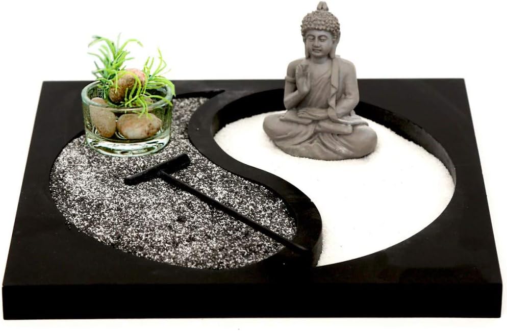Carousel Home and Gifts Miniature Desktop Stress Relief Meditation Yin Yang Buddha Zen Garden Set