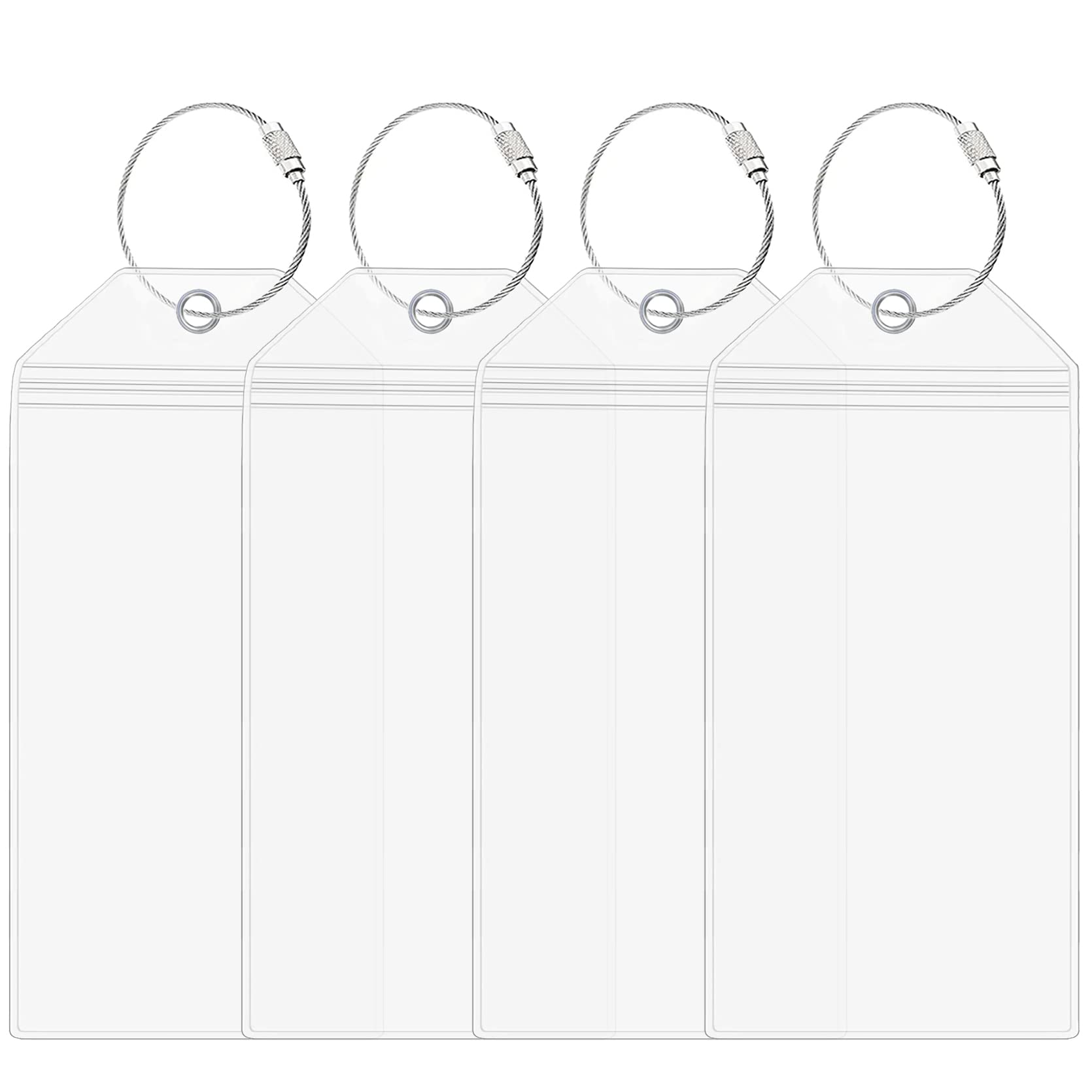 TOPTIE Cruise Luggage Tags Set Clear Tag Holder Zip Seal and Steel Loops-4 Pack
