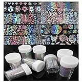 CHARMING MAY 8 roll Geometric Water Marble Holographic Starry Series Nail Foil Flower Dream Catcher Holo Christmas Transfer Sticker 98cm