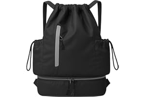 Drawstring Backpack with Shoe Compartment & Comfortable Wide Straps Sports Gym Sackpack with Water Resistant Cinch Sack