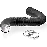 HG Power 3 Inch Duct Hose, 3 Inch 8FT Black PVC Flexible Insulated Aluminum Dryer Vent Hose, Heavy-Duty Hose with 2 Clamps fo