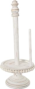 Mud Pie Farmhouse Washed Beaded Wood Pedestal Paper Towel Holder, 16" x 6" Dia, White, Grey
