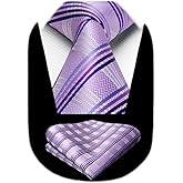 HISDERN Mens Striped Ties Classic Silk Woven Tie and Pocket Square Set Formal Business Necktie Handkerchief for Wedding