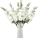 Rzoukler White Delphinium Artificial Flower 6PCS Larkspur Silk Delphinium Flowers 29.52" Long Stem Fake Flower for Tall Vase Wedding Floral Arrangements Home Table Decor(White)