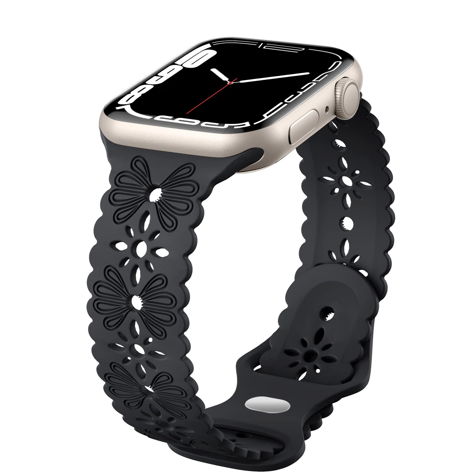 Wepro Strap Compatible for Apple Watch Strap 42mm 44mm 45mm 46mm 49mm for Women, Soft Silicone Floral Shape Graceful Strap for Apple Watch SE/iWatch Series 10 9 8 7 6 5 4 3 2 1, Black