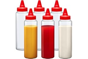 Amazing Abby 8-Ounce Plastic Squeeze Bottles (Set of 6), Reusable Condiment Bottles, BFA-Free, Dishwasher-Safe, Perfect for Ketchup, Mustard, Mayonnaise, Sauces, Condiments, Dressings, and More