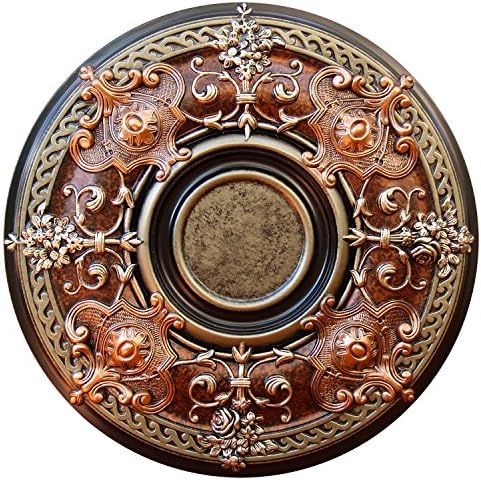 Fine Art Deco "Beauty & Balance" Hand Painted Ceiling Medallion 28-1/8 In. Finished in Antique Copper, Ivy and Copper Penny