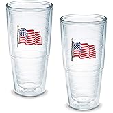 Tervis American Flag Made in USA Double Walled Insulated Tumbler Cup Keeps Drinks Cold & Hot, 24oz - 2pk, Unlidded