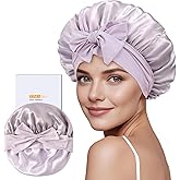 ZIMASILK 100% Mulberry Silk Bonnet for Sleeping Women Long Hair Double Layer Silk Hair Wrap with Tie Band Stay On Head (1Pc, Purple)