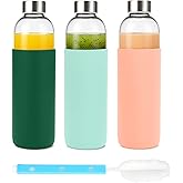 Sursip 32 oz (Set of 3) Glass Juice Bottles with Lids & Silicone Sleeve - Reusable, Refillable, Leakproof, BPA Free for Juicing, Refrigerator Storage