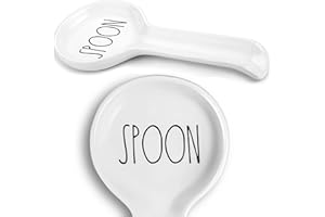 BRIGHTER BARNS Ceramic Spoon Rest for Stove Top - Farmhouse Spoon Holder for Kitchen Counter - Coffee Spoon Rest, Kitchen Utensil Holder - Cooking Ladle Holder - Farmhouse Kitchen Decor, Accessories, Gifts (White)