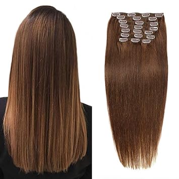 Amazon Com Real Human Hair Extensions Clip In Straight 10 Pcs