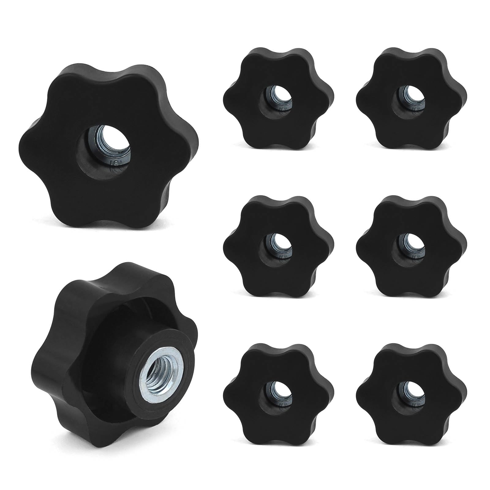 JJWNMLL 8PCS Clamping Screw Knob Star M10-outer Diameter 48 Thumb Bolts Thread Replacement Star Hand Knob Tightening, Black Grip (M10-outer diameter 48)