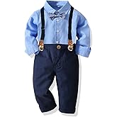SALNIER Toddler Boy Suit Baby Boys Wedding Dress Outfit Formal Gentleman Clothes Set Dress Shirt Bowtie Suspenders Pants
