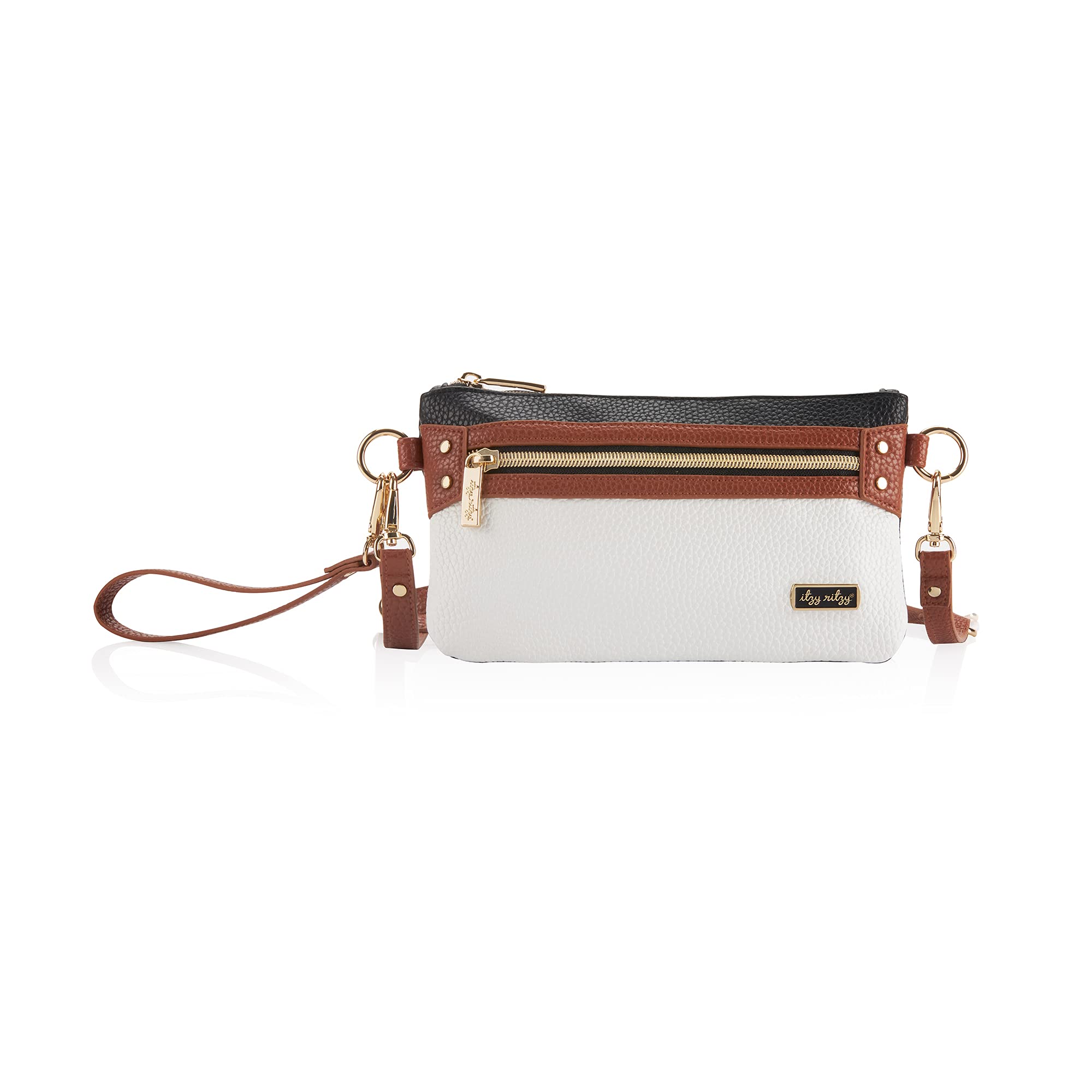 Itzy Ritzy Boss Pouch Wristlet, Crossbody Clutch & Belt Bag – Clutch Purse for Women – Includes Crossbody Strap & Wristlet Strap – Features 6 Card Slots & 2 Zippered Pockets (Coffee & Cream)