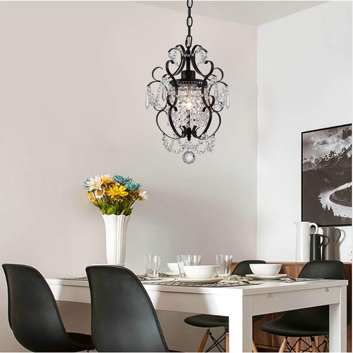 Riomasee Mini Chandelier Antique Bronze Chandeliers 1 Light Elegant Chandelier Crystal Iron Ceiling Light Fixture for Bedroom, Girls Room, Bathroom - - 