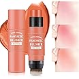 LOKFAR Cream Blush Stick for Cheeks - 2 in 1 Multi Makeup Blush with Brush for Cheeks Tint & Eyes & Lips, Waterproof Smooth Creme Texture, Long-lasting Wear All Day, #03 Coral Orange