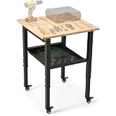 24" Adjustable Heavy Duty Workbench, 1200 LBS Load Capacity Rubber Wood Top Work Table for Garage, Workshop, Home and Commercial Use