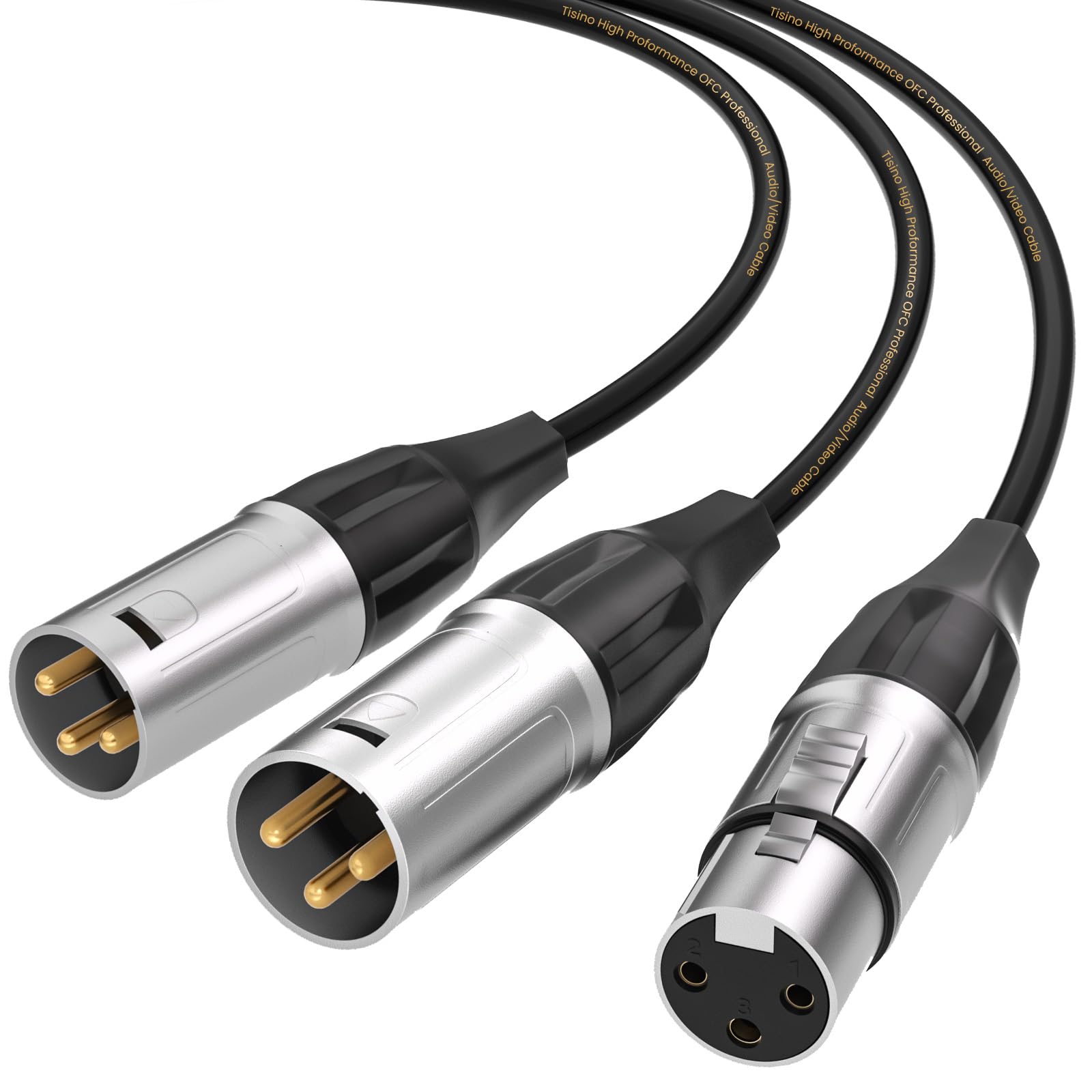Tisino XLR Female to Male Splitter Cable, 1 Female to 2 Male Patch Y Cord - Balanced Microphone Splitter - 5 Feet, Black
