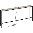 SUPERJARE 70 Inch Console Table with Outlet, Sofa Table with Charging Station, Narrow Entryway Table, Skinny Hallway Table, Behind Couch Table, for Living Room, Oak