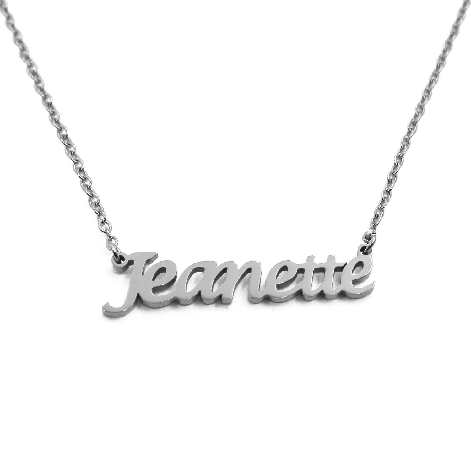 Kigu Jeanette Personalised Name Necklace - Silver Tone -Custom Dainty Name Pendants, Jewellery for Ladies, Girlfriend, Mother, Sister, Friends
