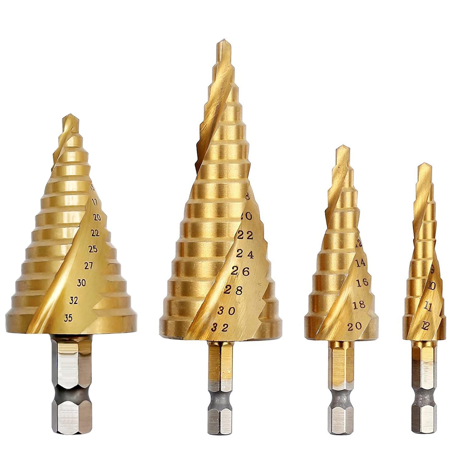 HSS Step Bits Set, Aohoo High Speed Steel Titanium Coated Cone Drill Bits Hole Cutter for Wood, Stainless Steel, Sheet Metal for DIY Plastic Wood Metal Aluminum Iron