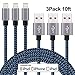 Sundix iphone Charger 3 Pack 10ft Nylon Braided Lightning Cable Extra Long Charging Cord for iPhone 7 6 6s Plus 5 5s 5c SE iPad iPod & More(Blueblack)