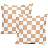 Qwalnely 2 Sets Checkered Decorative Throw Pillow Covers, 18x18 Inch for Living Room Couch Bed Sofa, Cream Beige and White Plaid Home Decor, Soft Cushion Case