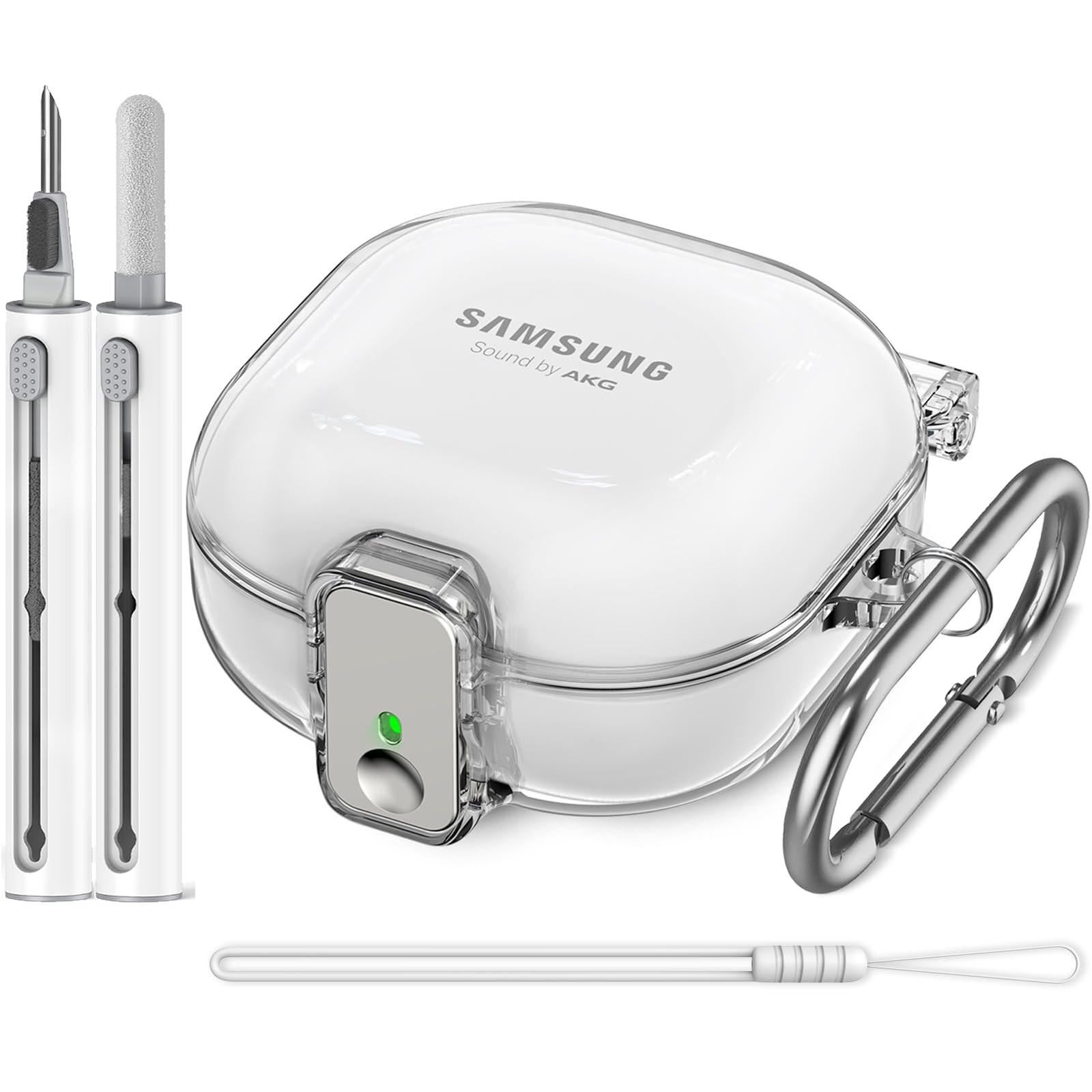 Photo 1 of Inesore [with Safety Lock] Clear Case for Samsung Galaxy Buds 2 Pro/Galaxy Buds 2/Galaxy Buds Pro/Galaxy Buds Live,Accessories with 3 in 1 Cleaner Kit/Anti-Lost Keychain/Silicone Wrist Strap(Clear)
