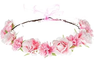 Love Sweety Delicate Dew Women Flower Headband Bridal Floral Crown Wreath Girls BOHO Garland Halo (Pink)