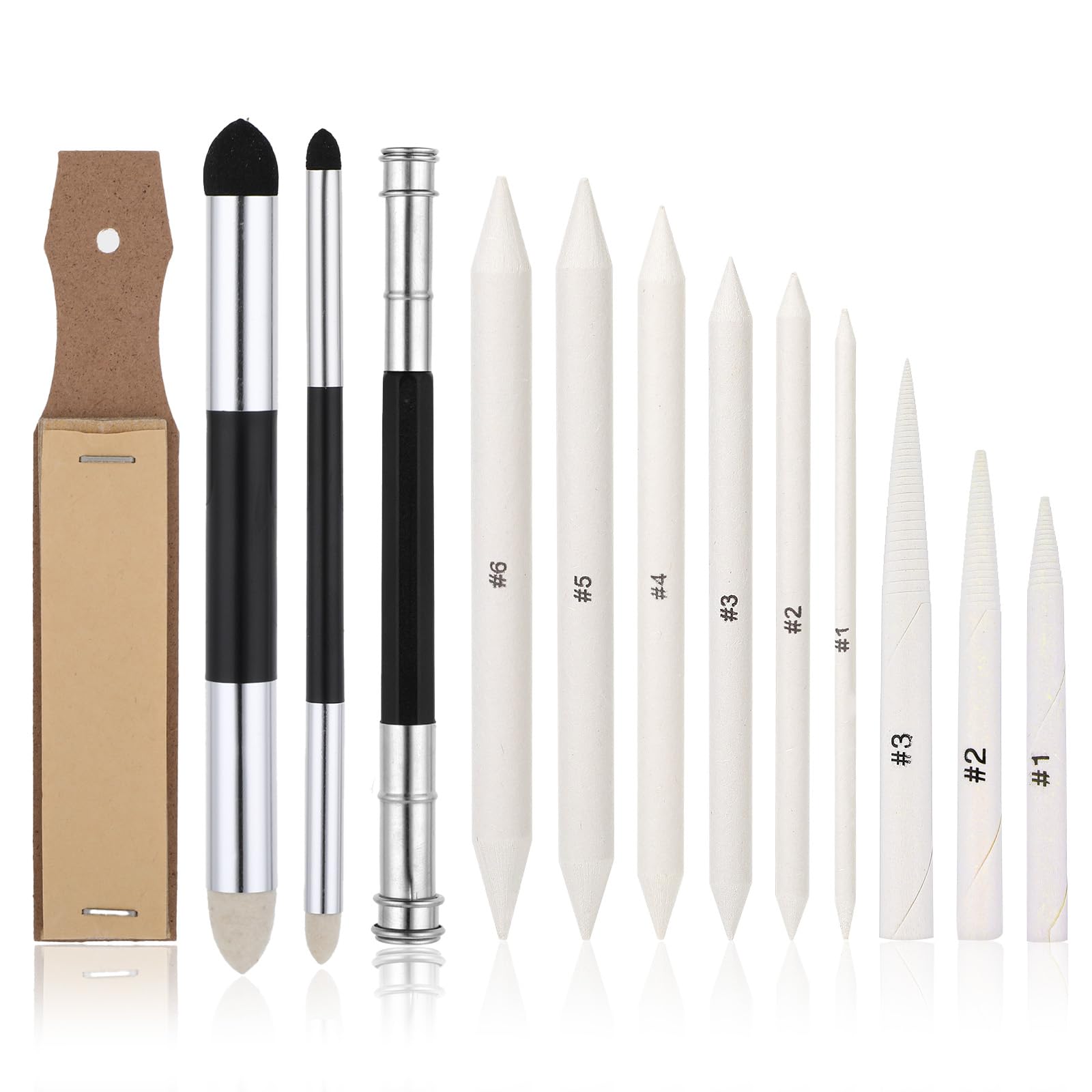 13PCS Blending Stump, Art Blenders with Blending Sponge Pens and Sandpaper Pencil Sharpener Blending Sticks for Drawing, Paper Art Blenders for Artist Painting Enthusiast Charcoal Sketch Drawing