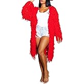 Tcremisa Women's Open Front Crochet Cardigans Long Sleeve Chunky Cable Knit Fringe Sweater Coats for Winter