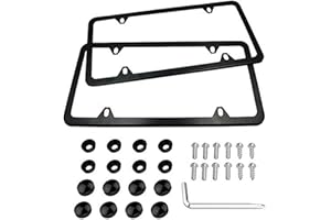 Indeed BUY License Plate Frames Black, 2 Pcs 4 Holes Car Licenses Plate Covers Stainless Steel Holders Frame for Plates with Screw Caps.