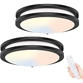 hepside 2Pack Flush Mount LED Ceiling Light with Remote, Dimmable&amp; 3000K-6500K Adjustable Ceiling Light Fixture, Timer, Night Light, 10 inch Black Ceiling Lamps for Kitchen Bathroom Bedroom Hallway
