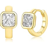 MDFUN Hoop Earrings for Women 18K Yellow Gold Plated Modern Classic Cubic Zirconia Huggie Earrings