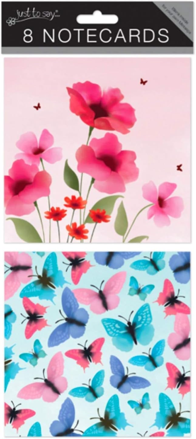 'JUST TO SAY' PACK OF 8 BLANK NOTECARDS NOTELETS - 4098 FLOWERS & BUTTERFLIES