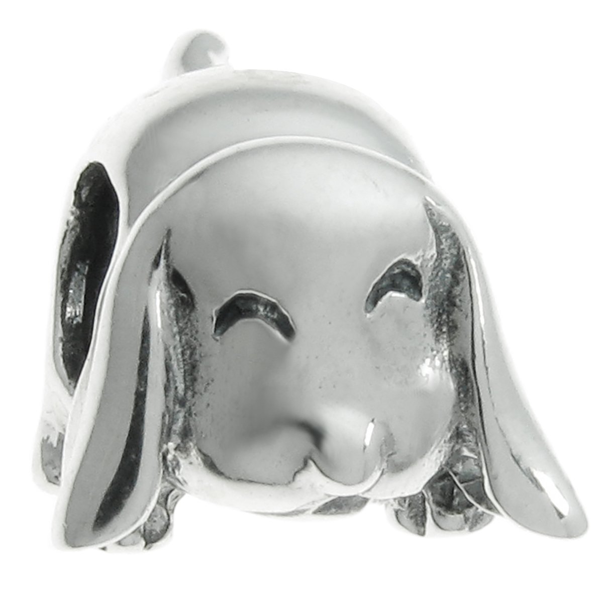 Queenberry Sterling Silver Long Ear Smile Dog European Style Bead Charm