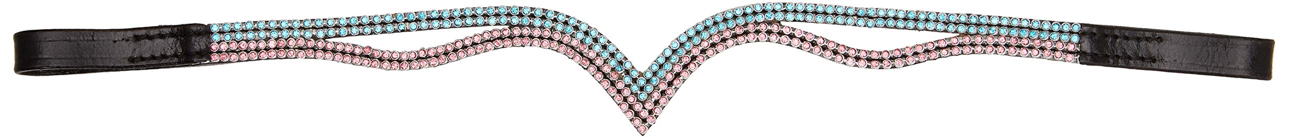 Cwell Equine New (V) Shaped sparky two tone pink/turquoise Crystal Browband BLACK F/C/P (FULL 16")